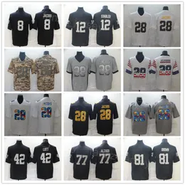 Maglia da calcio da uomo 28 Josh Jacobs Jersey 12 Ken Stabler 42 Ronnie Lott 77 Lyle Alzado 81 Tim Brown Leopard Grain Rainbow Hemp Grey Flag Camo Color Rush per gli appassionati di sport cuciti