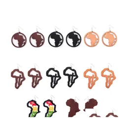 Charm Fashion Printing Africa Map Träörhängen för kvinnor Party Animal Pattern Hip Hop Geometric Earring Ethnic Bohemia Jewelry Dr OT5AS