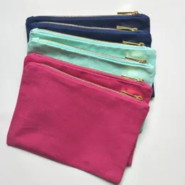 12oz Cotton Canvas Solid Color Makeup Bag With Gold Zip Gold Foder 6 9in Canvas Cosmetic Bag för DIY Print Pink Navy Mint Fre300T