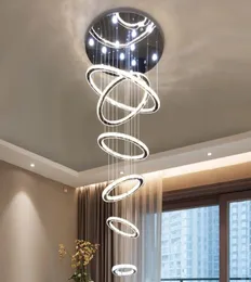 Stor lyxkristall LED -ljuskronans belysning Fixtur 5 Rings Circle LED Crystal Pendant Hängande lampa Stair Hall Dimning Lustres9753695