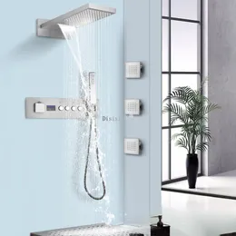 Modernes Badezimmer-Duschset mit Körperstrahl-Regen-Wasserfall-Duschkopf, thermostatischer Hauptwand-Duscharmatur