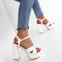 Heel Woman Platform High Heels Fashion Chunky Shoes Pu Casual Buckle Strap Pump Leisure Basic Sandals Wedding Sandalias T mp