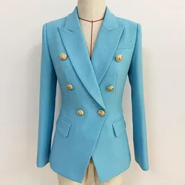 Costumes pour femmes 2022 automne et hiver femmes haut de gamme dames bureau costume bleu veste tempérament mince métal double boutonnage blazer