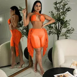 Tracksuits voor dames Zoctuo Sexy Matching Sets Tassel Woman Shorts en Crop Top Two Pieces Set Women Party Summer 2 -Piece Beach Outfits