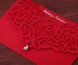 Vintage Chinese Style Hollow Out Wedding Invitations Creative Brides Couples Cards Red Cover Foil Stamping Chic Bridal Card1251894