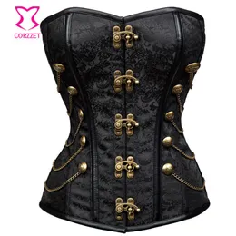 Vintage Brocade Black Gothic Corset Burlesque Korsett For Women Plus Size Corsets and Bustiers Steampunk Clothing 3XL Corselet2869