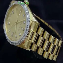 럭셔리 패션 시계 최고 품질 18K 옐로우 골드 다이아몬드 다이얼 베젤 18038 시계 자동 남성 시계 손목 시계 Watch3290