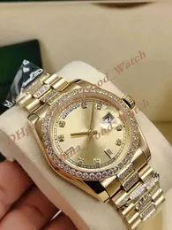 36-mm-Uhren für Herren, Damen, Damen, Datum, Champagner-Zifferblatt, Gelbgold, modische Business-Uhr, automatisches Uhrwerk, Diamant-Armband, Armbandkarten, Saphir, Originalverpackung