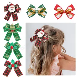 Christmas Bowknot Hair Clips for Girls Bronzing Plaid Grosgrain Ribbon Bairpins com Acessórios para cabelos de decoração