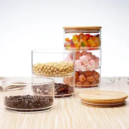 저장 병 쌓을 수있는 투명한 고음질 유리가 커버 홈 조직으로 밀봉 된 부엌 병 음식 대량 용기 캔 캔