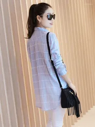 Женские блузки primavera outono fominino manga longa camisa xadrez blusa casual solto topo fino longo outart