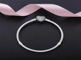 Voor Pandora 925 Sterling Silver New Snake Bot Bracelet Charm Chain met hart helder CZ Diamond hartvormige charme dames armband6451566