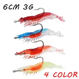 10pcs Lot 4 Color Mixed 6cm 3g shrimp baits soft baits lures hook hook fishing hooks bait pact pesca tackle b7 43242s