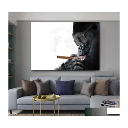 Paintings Monkey Smoking Posters Black And White Wall Painting For Living Room Home Decor Animal Canvas Pictures No Frame D Homefavor Dh7V4