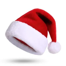 Jul Santa Hat Deluxe Party Plush Hats Röd vit tjock korall sammet för barn vuxna barn män kvinnor