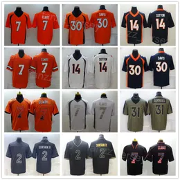 Maglia da calcio da uomo 14 Courtland Sutton Jersey 7 John Elway 30 Terrell Davis 2 Pat Surtain II 31 Justin Simmons Army Green Salute To Service Nero Bianco Navy Arancione Cucito