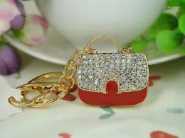 Keychains Red Handbag Fashion Beauty Keyring Rhinestone Crystal Charm Jewellery Women Bag Pendant Car Key Chain Gift