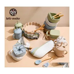 컵 접시기구가 7pcs/set sile baby feeding 테이블웨어 세트 유아 컵 그릇 푸드 플레이트 훈련 어린이 220118 드롭 DHNSQ