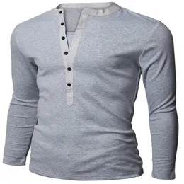 Erkekler Henley Gömlek Popüler Tasarım Tee Üstler Uzun Kollu Şık İnce Uygun Düz T-Shirt Düğme Plakası Sıradan Erkekler Tişörtler267m