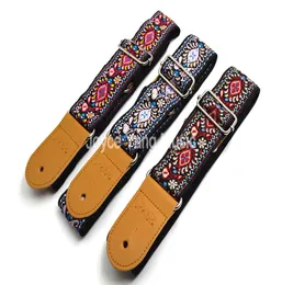 Niko Classic Flowers Acoustic Electric Guitar Strap Woven Embroidery Fabrics Leather Ends Strap 1714489