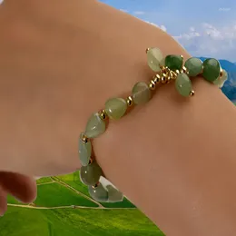 Strand Natural Green Tanglin Jade Bangle Aventurine Stone Armband Oval Pärlor Charms Turkois Stretchy Armband smycken för Lady Gift