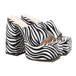 Sandalen GIGIFOX Zebra-Print 2022 Fashion Slip On Mules Chunky Platform Block High Heels Sommer Bequem Walk Heeld Damenschuhe Sandalen T230103