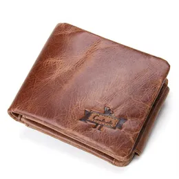 Oryginalne szalone koni skórzane męskie portfele vintage Trifold Portfel Zip Moneta Kieszonkowa skórzana portfel dla mężczyzn GMW009216K