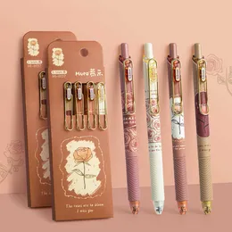 4PCS Rose and Poem Gel Pens Set Retro Flower Design 0,5 mm ballpoint Black Color Ink do pisania biura A7205