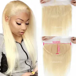 13x6 Transparente HD Lace Frontal 613# Loiro Brasileiro Liso Fecho de cabelo humano pré-arrancado com cabelo de bebê