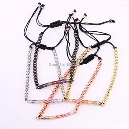 Charm Bracelets 6PCS ZYZ-B7200 Full Of Rainbow CZ Stone Chain Bracelet Thick Bar Braiding Women Macrame Jewelry