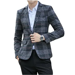 Men's Suits & Blazers Wool Vintage Mens Plaid Stylish Casual Wedding One Button Men Suit Jacket Groom Blazer Tweed Hommes Slim Fit158W