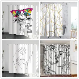 Shower Curtains Line Drawing Flower Couples Curtain Cortinas De Dormitorio Anti-peeping Waterproof Polyester Washable Bathroom Decor