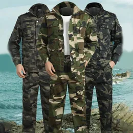 Men's Tracksuits 1 Set Men Jacket Pants Camouflage Print Multiple Pockets Two Piece Dirt Resistant Anti Scratch Work Clothes Suit For Worker