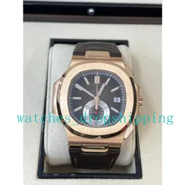 TOP-Quality Watch 40.5mm 5980 18k Rose Gold Asia movment date display Sapphire Glass Automatic Mechanical Super factory genuine lether strap Mens Wristwatches