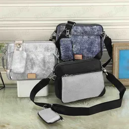Designer Plaid Floral Cross Body Bag 3 Piece Set Väskor Fashion Grey Black Blue Colors Messenger Påsar Handväska för män