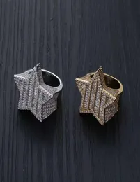 Iced Out Star Rings for Men Luxury Designer Mens Bling Diamond Stars Ring Copper Zircon 18K Gold Gold Plated Lains Mitry Rings J8992022