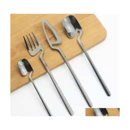 Flatware Sets 4Pcs/Set Black Dinnerware Knife Fork Spoons Cutlery Set 18/10 Stainless Steel Dinner Tableware Bar Party Sierware Drop Dhvfe