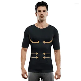 M￤ns kroppsformar Herr Shaper Slant Compression Breattable Man Tummy Shirt Gym Fitness Seamless Shaping T-shirt snabb torrformad form