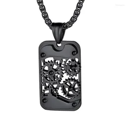 Pendant Necklaces Richsteel Steampunk Black Gear Dog Tag Necklace With Chain Men Stainless Steel Jewelry Black/18K Gold Plated Hip-hop