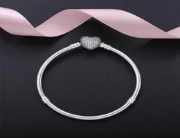 Voor Pandora 925 Sterling Silver New Snake Bot Bracelet Charm Chain met hart helder CZ Diamond hartvormige charme dames armband9834975