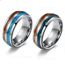 Tungsten Steel Inlay Wood Ring Band Opal Shell Ring For Men Women Hip Hop Fashion Fine Jewelry Will and Sandy