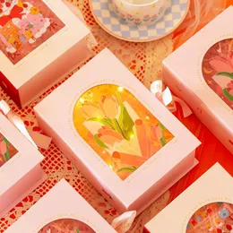 Gift Wrap 1pcs Flip Over Cover Packaging Box Tulip Flowers Festive Party Supplies Boxes Birthday