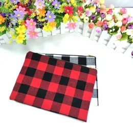 Buffalo Redblack WhiteBlack Plaid Cotton Makeup BACK Black Foder Gold Zip Women toalettv￤ska 7x10in fartyg av DHL234D