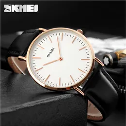 Skmei Mens Simple Fashion Watch Кожаные кварцевые наблюдения Relogio Masculino Classic Watches Ультратонкие наручные часы мужских часов 1181267U