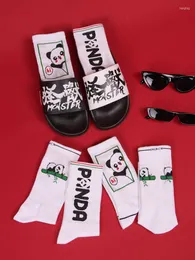 Men's Socks IMINCN 1Pair Original Design Young People Hiphop Animal Panda Cotton Dance Street High Fashion Black White Sock