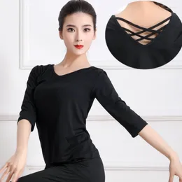 Scene Wear Latin Dancing Costumes Fashion Sexy Women Dance Performance Clothing Solid Color Hollow Back Designed Modal Top