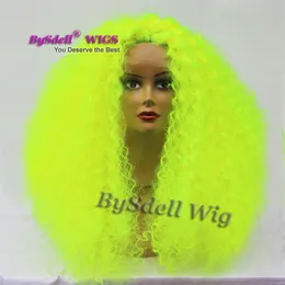 Fairy Drag Queen frisyr peruk syntetiska lady gaga afro kinky lockiga sjöjungfru fluorescerande grön färg hår spets fram peruker för hane 195g