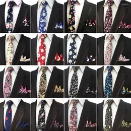 Bow Ties Mens Cotton Floral Necktie Pocket Square Men Tie Tie Candkerchief مجموعة عالية الجودة Bwthz0148