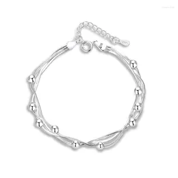 L￤nk armband sterling silver f￤rg f￶r kvinnor tre v￥ningar boll charm handkedja orignal mode smycken med st￤mpel