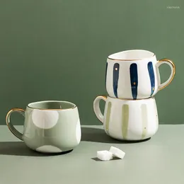 Kubki 370 ml Nordic Creative Ceramic Coffee Cup Użyte mleka Water Mark Gold InLay Valentine Festival Prezent urodzinowy